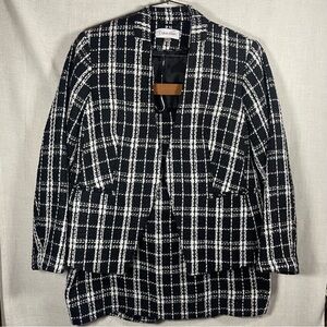 Clavin Klein 2 Piece Black and White Tweed Blazer and Pencil Skirt Set Size 14